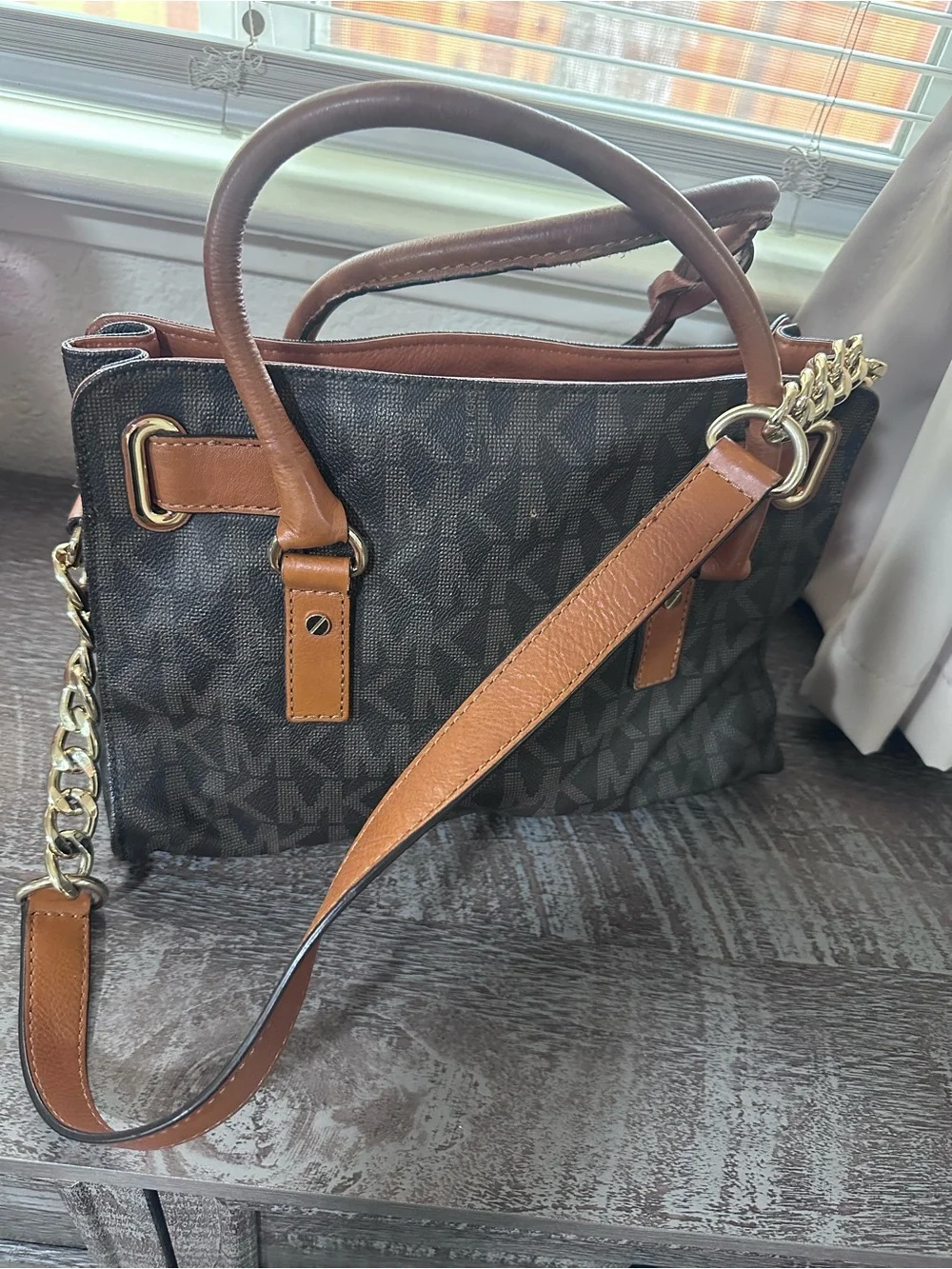 Michael Kors Brown and Tan Logo Tote Satchel